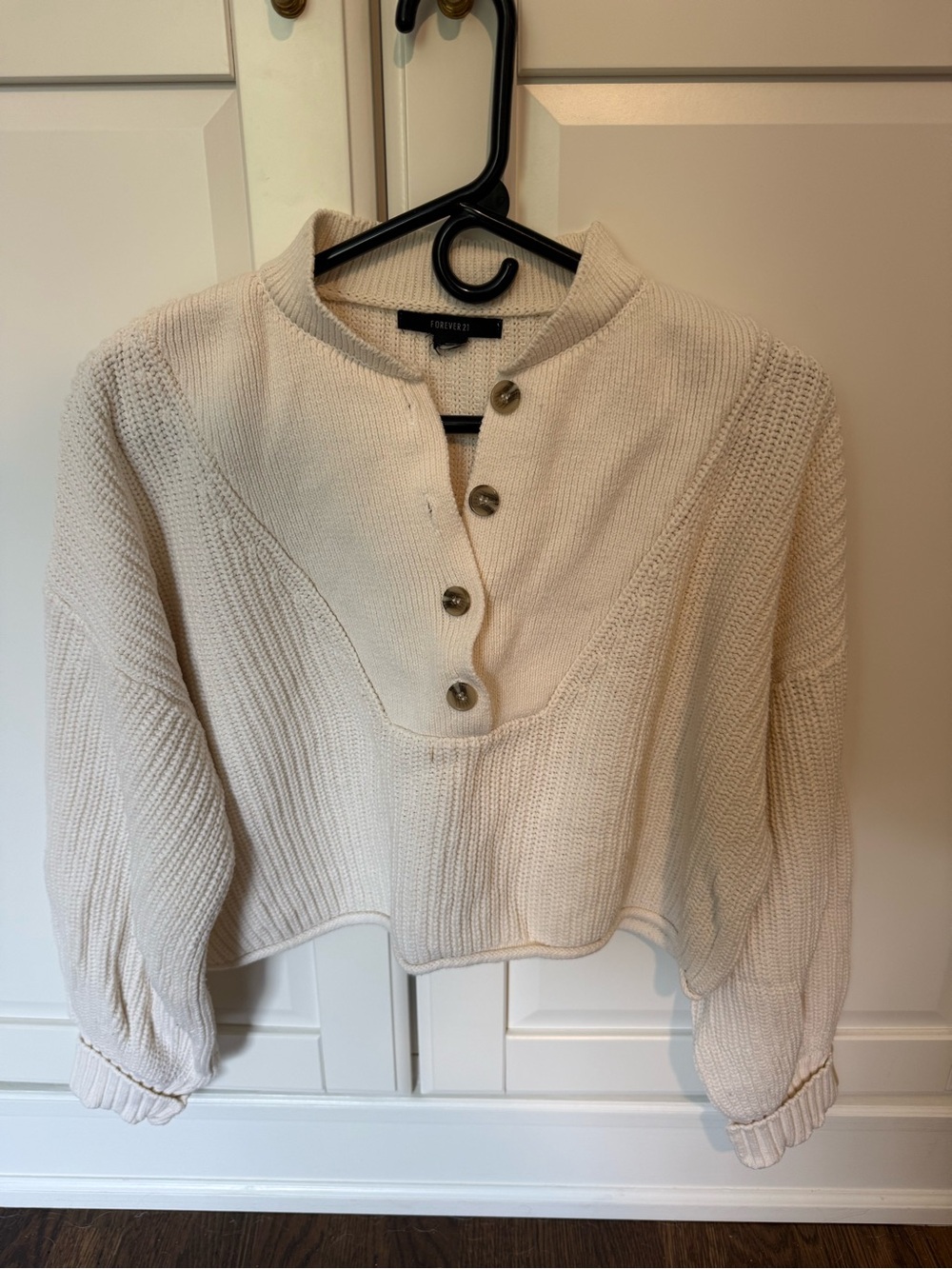 Forever 21 Cream Button-Detail Crop Knit Sweater